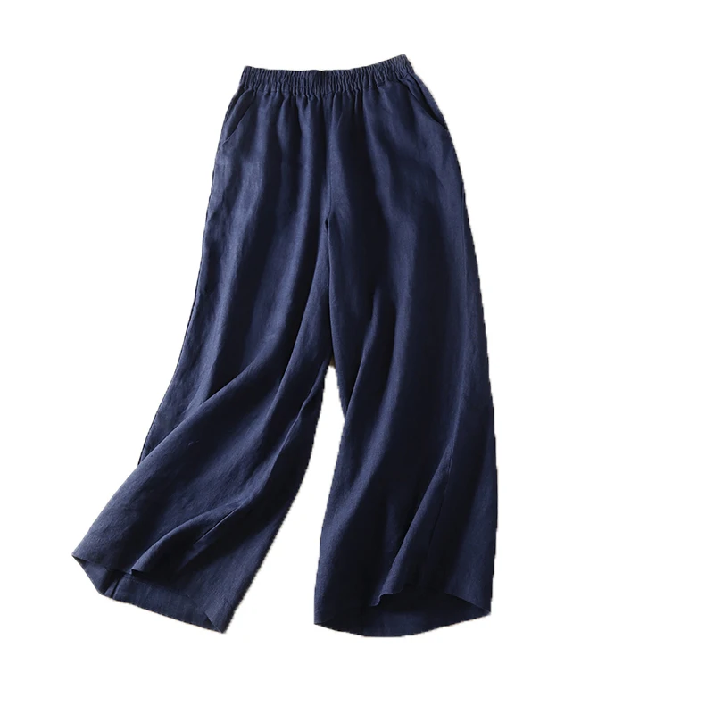 Брюки из хлопка и льна с широкими штанинами новинка 2020 стильные художественные