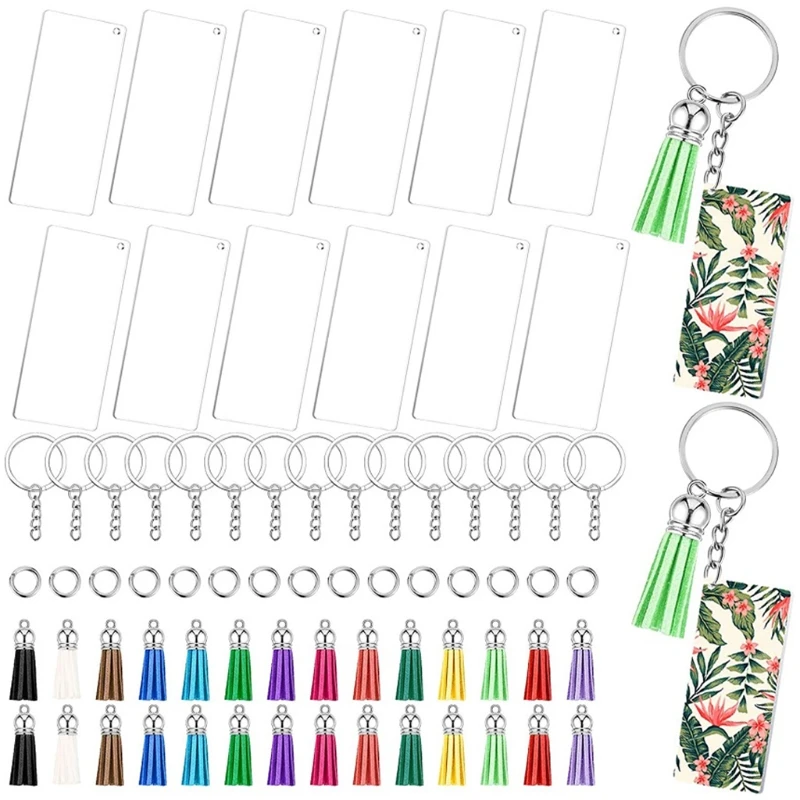 

2021 New Acrylic Keychain Blanks with Key Rings Rectangle Clear Discs Tassel Pendants