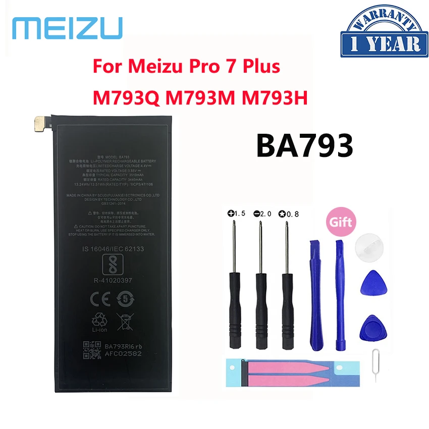 

100% Новый оригинальный сменный аккумулятор BA793 3510 мА · ч для Meizu Pro 7 Plus M793 M793H M793M M793Q, аккумулятор для телефона
