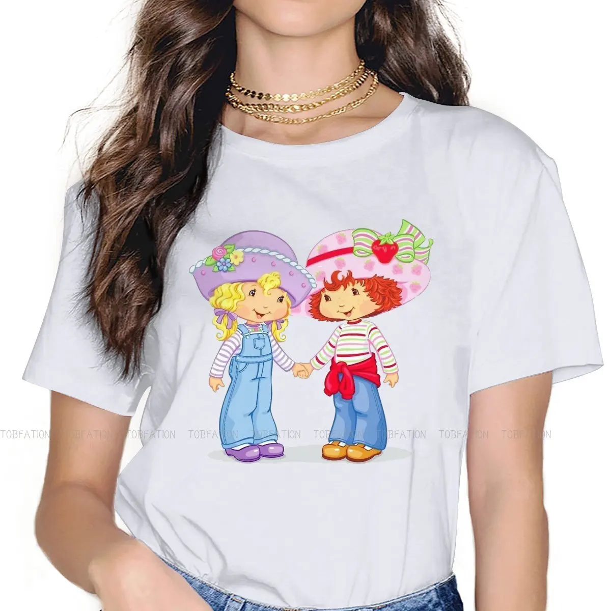 Amigos roupas femininas morango shortcake gráfico feminino camisetas vintage gráfico solto topos t kawaii meninas streetwear