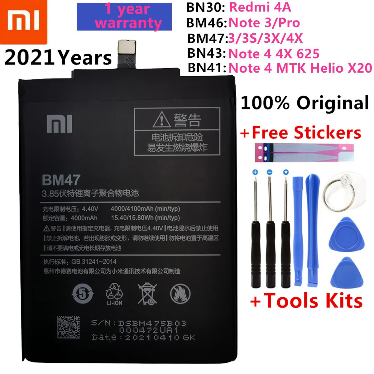 

For Xiaomi Redmi 4A Note 3 3 Pro 3 3S 3X 4X Battery Hongmi 4A 3 S 4X MTK Helio X20 Note 4 global Snapdragon 625 Bateria +Tools