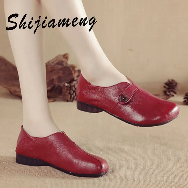 

Женские туфли на толстом каблуке, повседневная кожаная удобная обувь, мягкая подошва, танцевальные туфли для мам, большие размеры