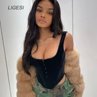 Укороченный Бархатный Корсет без рукавов, модный элегантный укороченный топ на бретелях, уличная одежда, черный