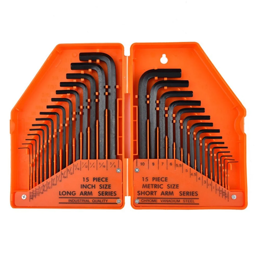 

Hex Allen Key Sets 30Pcs Metric Wrench Flat Head Chrome Vanadium Steel Durable 30 In 1 Black Surface Orange Box L-shaped CRV