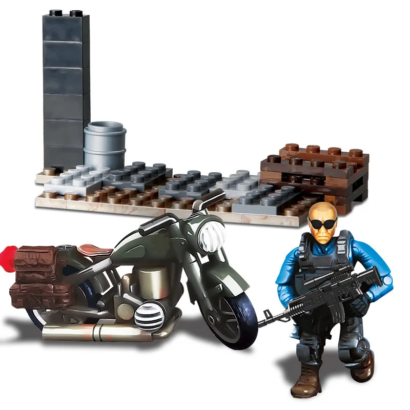 Mega Bloks Military Figures PUBG Soldiers Motorcycle Weapon Pack Gun Bunker Bricks Game Model Building Blocks Toys for Children | Игрушки и