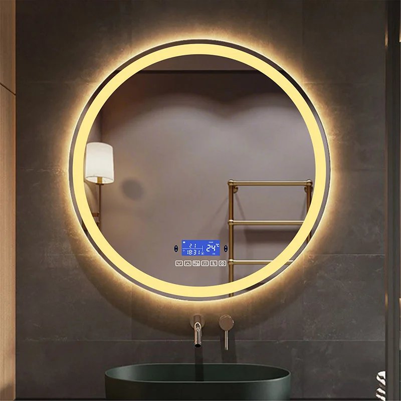 

Круглое светодиодное умное настенное зеркало для ванной комнаты с датчиком присутствия, функциями анти-туман и Bluetooth для макияжа и одежды