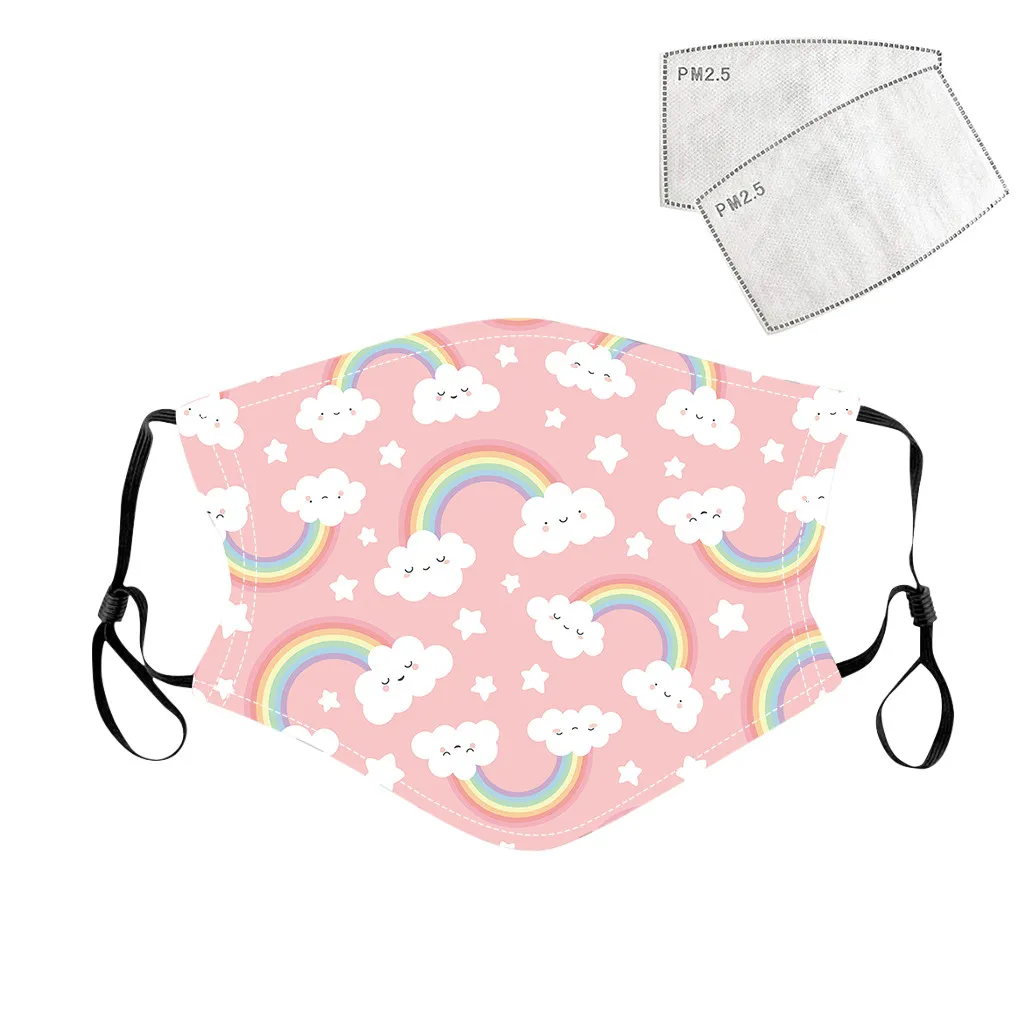 

Face Mask Children Cartoon Rainbow Outdoor Fabric Face Mask Washable Breathable Reusable 1pc Mask 2pc Filter Masque d5