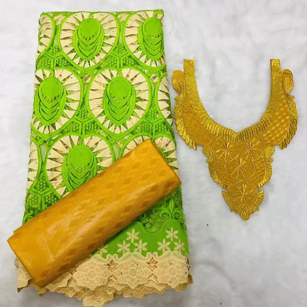 

2.5 y lace +2.5 yards Perfume Bazin Brode Riche +Collar Embroidery African Fabrics Tulle Lace Green for Party Dress M831-4