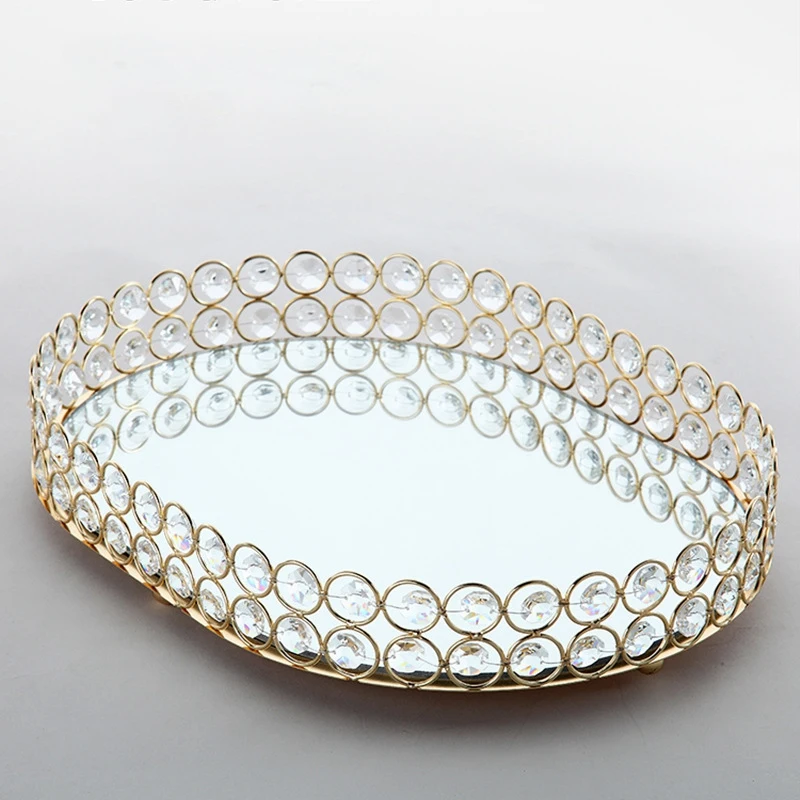 

12 Inch Crystal Vanity Makeup Tray Gold Ornate Jewelry Trinket Decorative Tray Home Decor Tray for Dresser/Bathroom