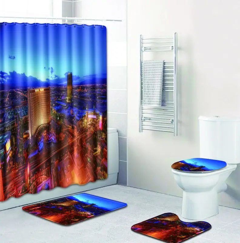 Zeegle Print Shower Curtain Bath Mat Set Pedestal Rug Lid Toilet Cover Bathroom with Hooks Polyester Carpet | Дом и сад