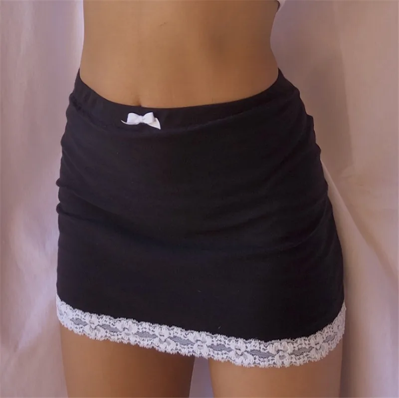

Женские повседневные короткие облегающие черные юбки с тонким кружевным подолом, облегающие мини-юбки