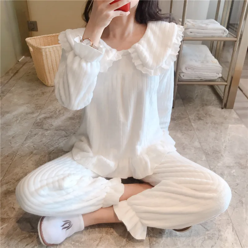 Комплект зимней пижамы для женщин теплая Фланелевая пижама плотная Женская