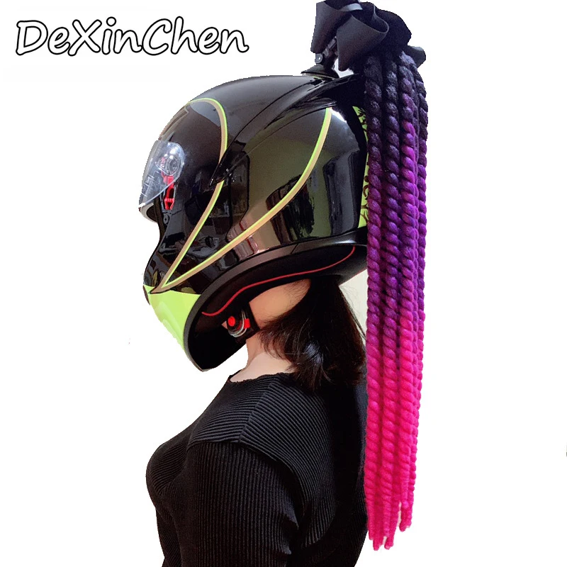 Шлем с оплеткой мотоциклетный Женский шлем дреды конский хвост коса для