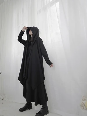 Свободная черная Асимметричная куртка большого размера с капюшоном и длинным