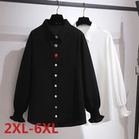 plus szie 2xl 6xl spring women blouse solid loose casual big size fat mm turn down collar blouses long sleeve button top tees