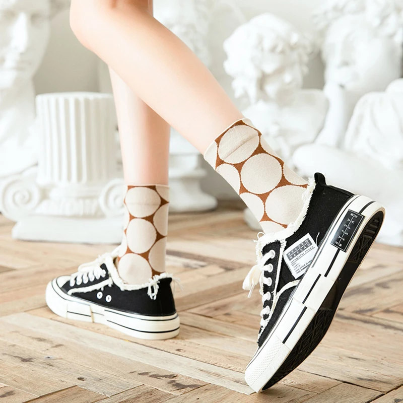 Socks Woman Dot Print Autumn Funny Cute Casual  Korean Harajuku Kawaii Female Women'S Socks Girl Fashion Warm Sokken Soft