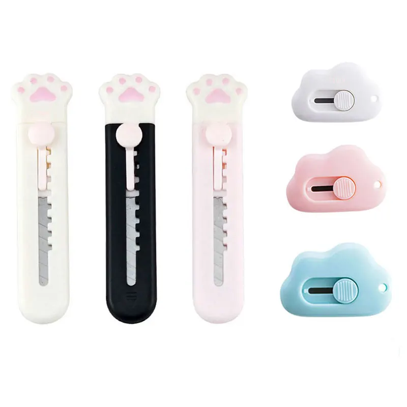 

Kawaii Mini Cute Cat Paw Cloud Color Art Utility Knife Express Box Portable Paper Cutter Cutting Razor Blade Stationery