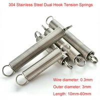 10pcs 0 3mm wire dia 304 stainless steel dual hook tension extension spring outer dia 3mm length 10mm 60mm