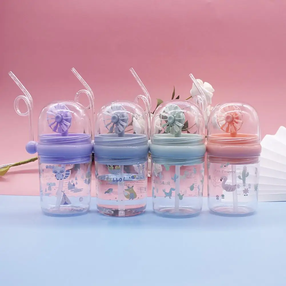 

250ml Kids Cartoon Print Windmill Baby Feeding Bottle Drinking Cup with Straw