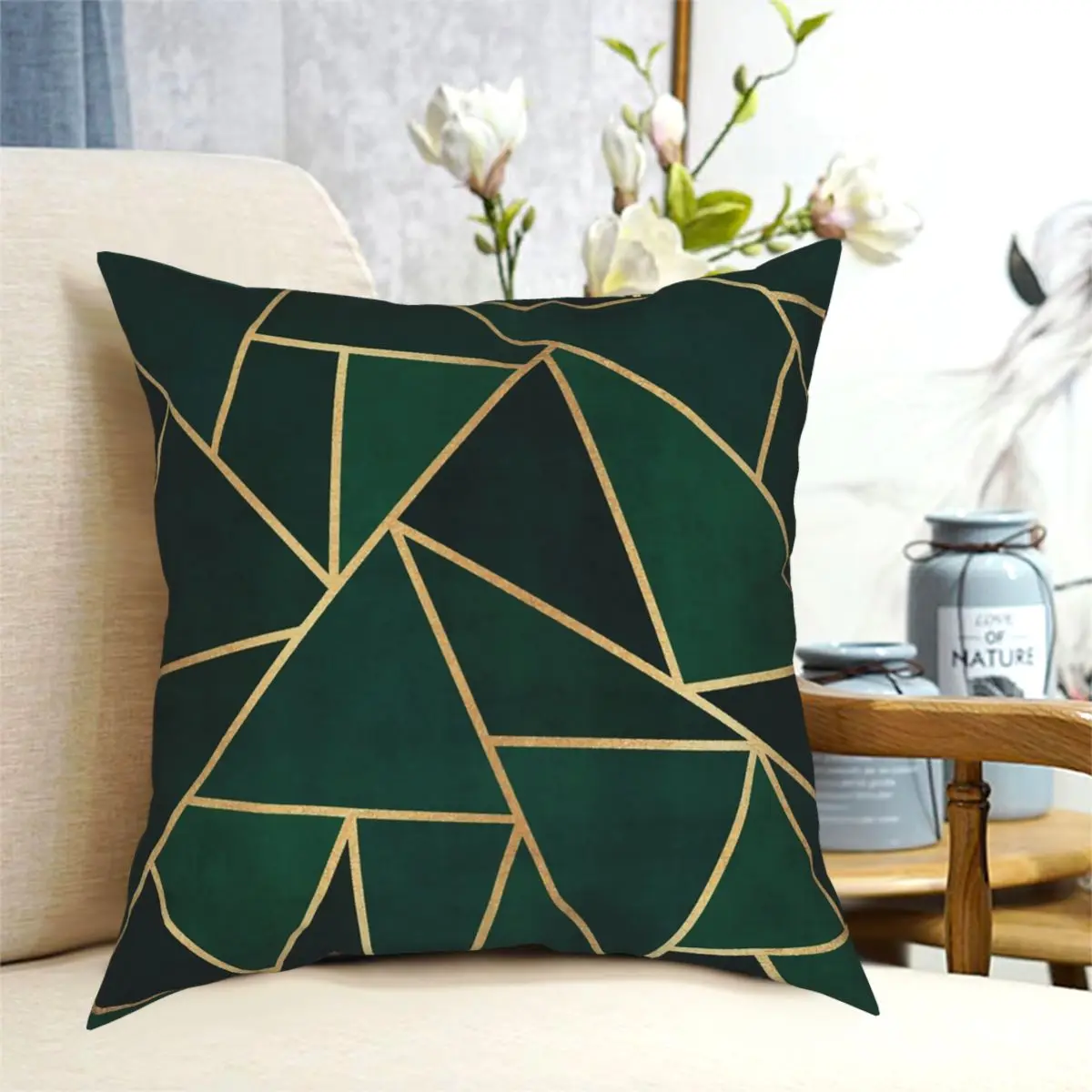 

Green Gold Square Pillowcase Printed Zip Decorative Throw Pillow Case Sofa Cushion Cover 45*45cm