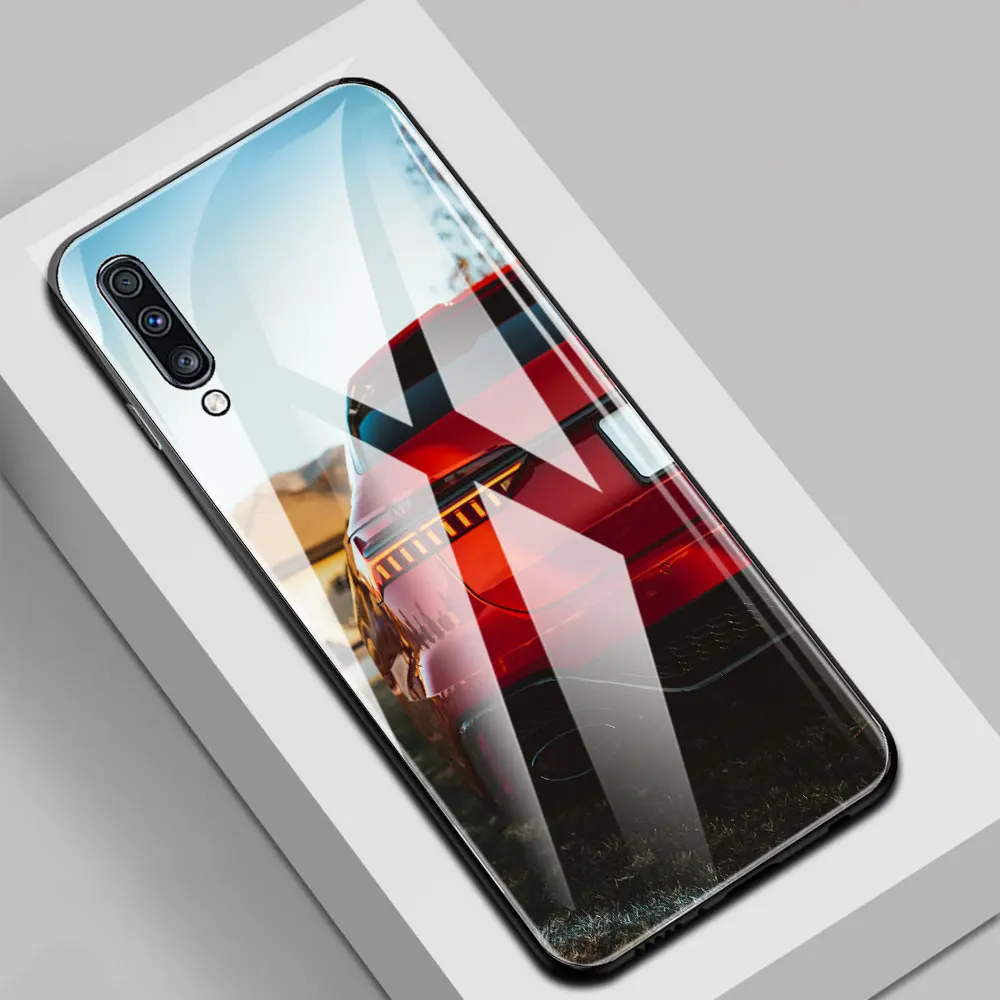 

Tempered Glass Case For Samsung Galaxy A51 A71 A50 A70 A10 A31 A41 A21s A40 A72 M21 M31 M51 Back Cover Coque Luxury Car DIY Capa
