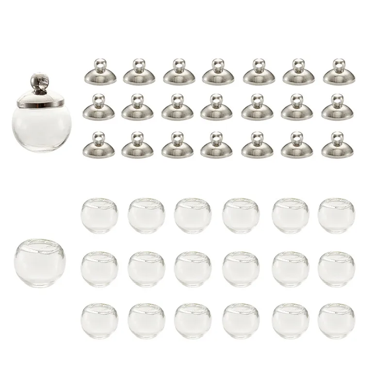 Platinum Pandahall 1 комплект круглые механизированные выдувные стеклянные бусины в виде земного шара с латунными балками для Подвеска для ювелирных изделий 8 10 12 14 16 18 м - Цвет: Platinum