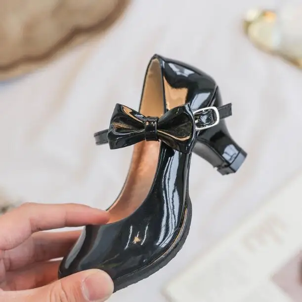 Girl High Heels Red Shoes Children's Black Pink Princess Patent Leather Students Dance Size 26-35 Kids Sandals | Детская одежда и