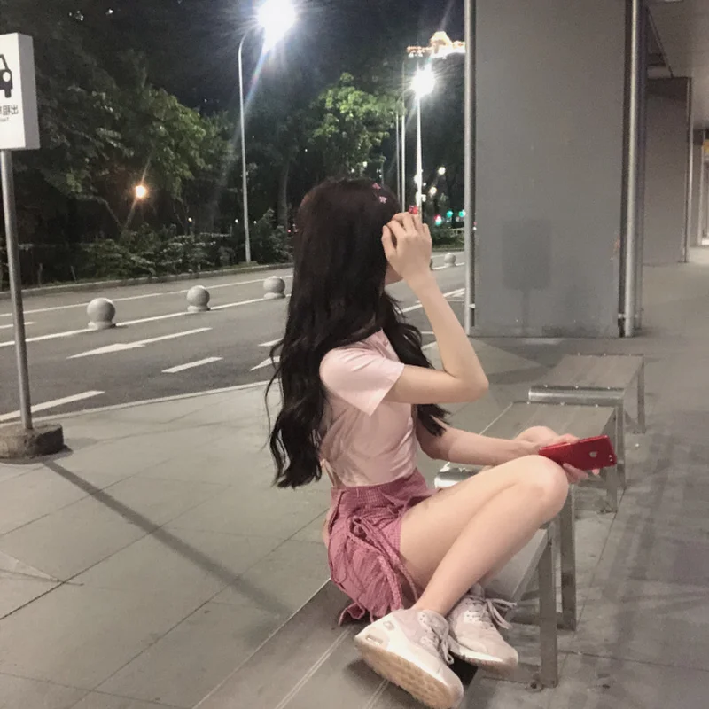 Женский комплект из двух предметов короткий топ с коротким рукавом и милая