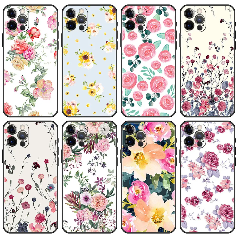

Watercolor Flower Fitted Case for iPhone 13 6.1 inches 11 7 12 Pro XR X XS Max 6 6S 8 Plus 5 5S SE Tpu Soft Phone Capa