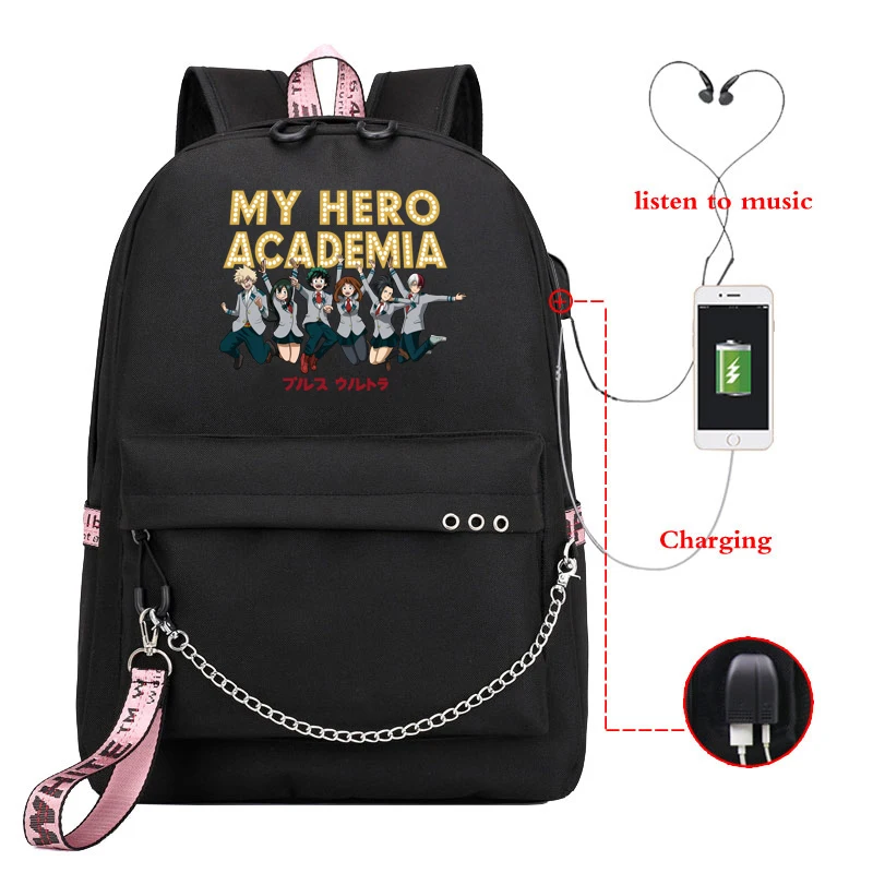 

My Hero Academia Backpacks Girls High School Bags Teenagers Usb Charging Teen Laptop Student Book Bag College Leisure Schoobag