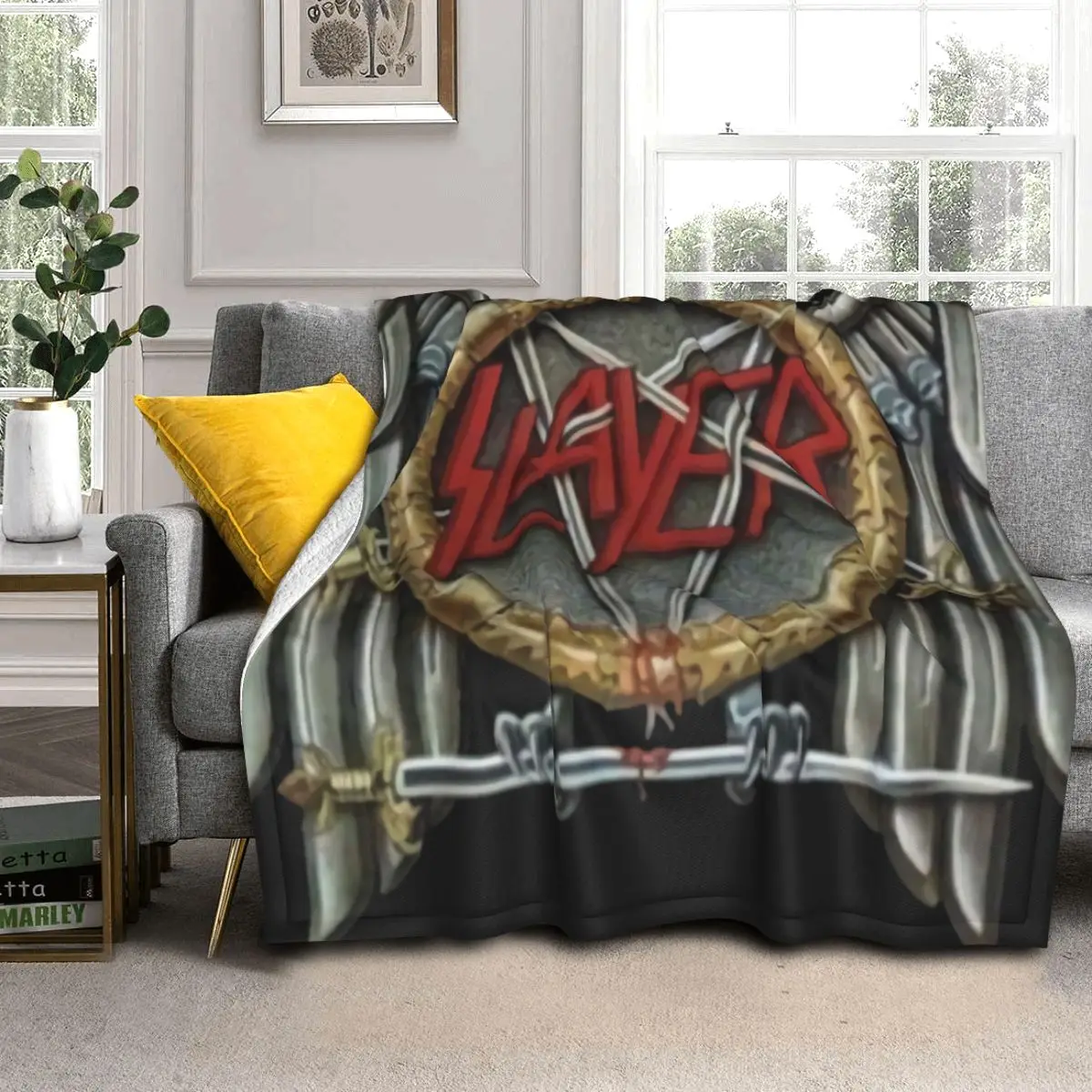 

Slayer Retro 80S Rock Band Eagle Logo Blanket Bedspread Bed Plaid Duvets Bed Blankets Bed Linen Cotton