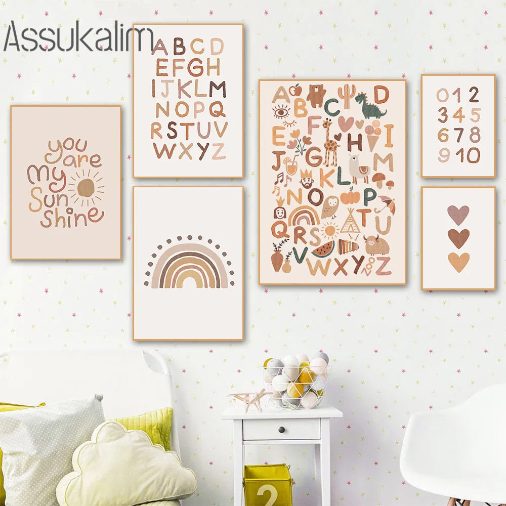 

ABC Alphabet Poster Boho Rainbow Sunshine Wall Art Canvas Print Nursery Wall Painting Nordic Posters And Prints Kids Room Decor