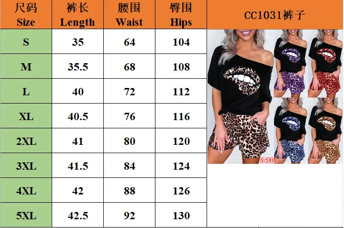 

Imcute Two Piece Set Women Tracksuit Summer TShirt Shorts Sexy Lips Leopard Print Off Shoulder Shirts Casual Conjuntos De Mujer