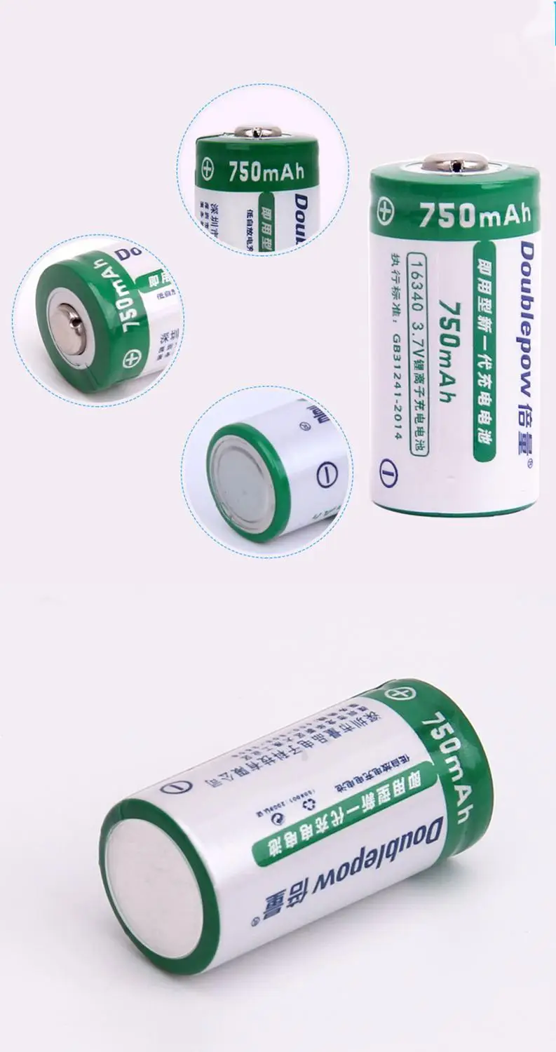 2pcs/lot 3.7V 750mAh 16340 rechargeable battery CR123A lithium suitable for camera instrument | Электроника