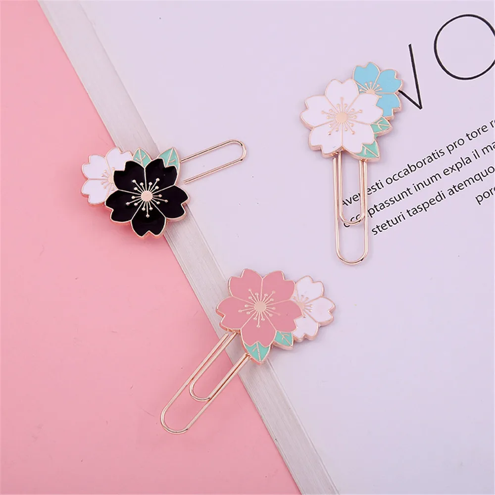 

1pc Cherry Sakura Bookmarks Metal Binder Clips Page Holder Kawaii Stationery Photos Tickets Documents Clamp Office Supplies