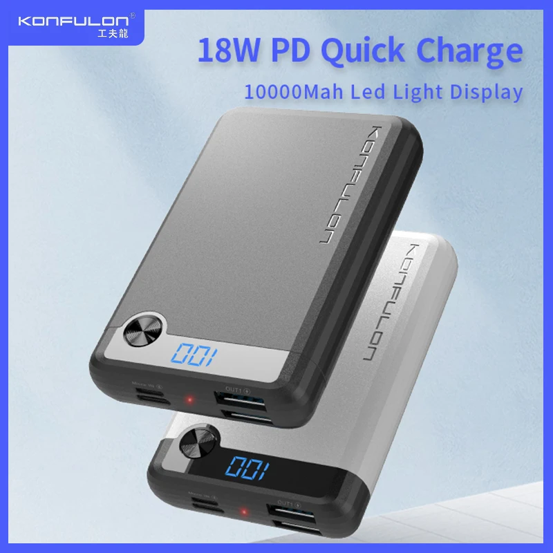 

Power Bank10000mAH 18W PD Powerbank QC 3.0 Quick Charge Led Display Portable Micro redmi Power Bank Charger For iPhone12 Huawei