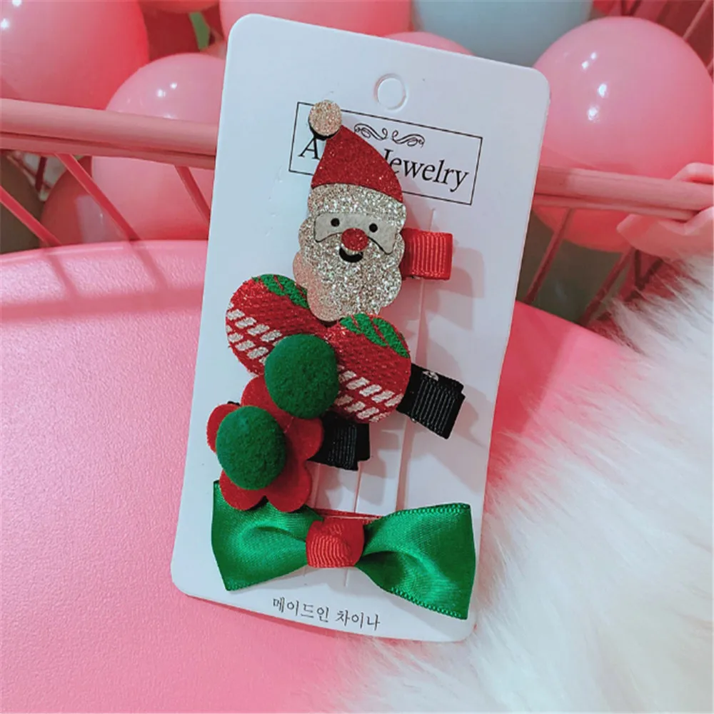 2/4PCS/ Christmas Hair Clip Cute Hair Clip Set Xmas Tree Hat Candy Santa Claus Headwear Hair Accessory Butterfly Hair Clip - Цвет: FJ151-04