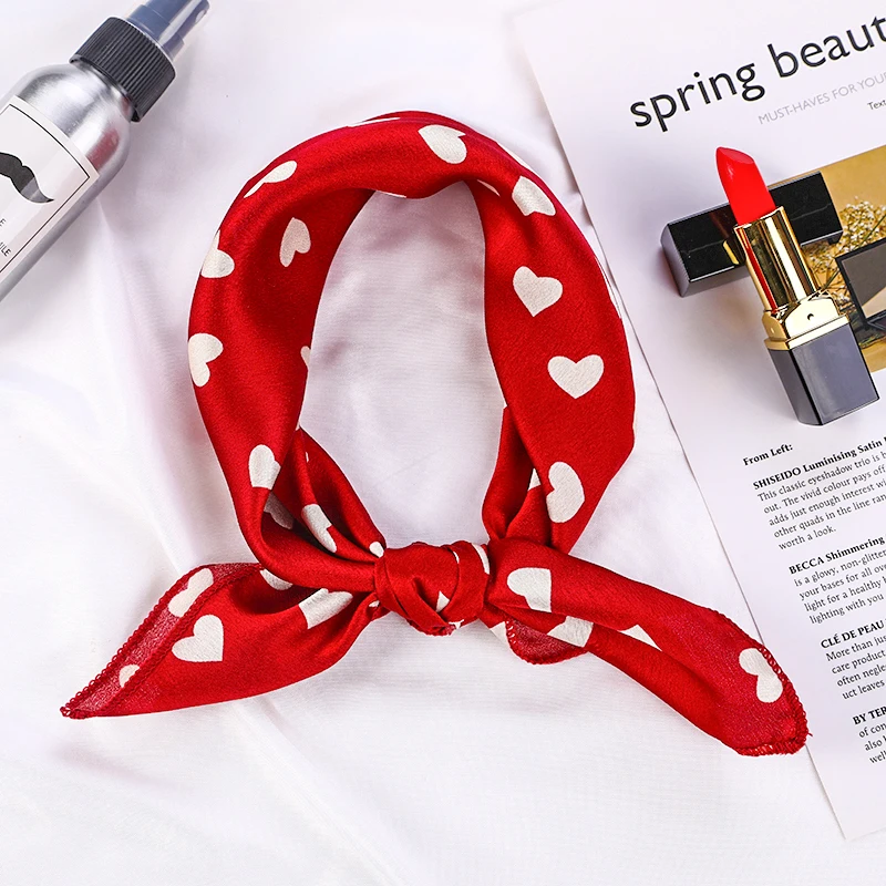 

2021 Fashion Silk Satin Print Small Head Neck scarf Women Headscarf Kerchief Female Bandana Shawl Accessories