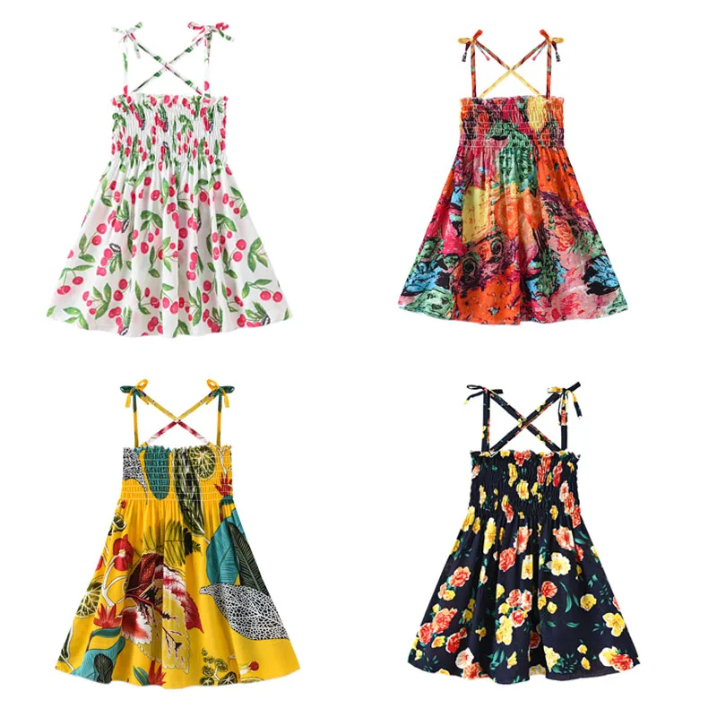

Girls Dresses Kids Summer Sleeveless Strap Princess Dress Cotton Flower Print Children Clothes Girl Casual Sundress 1-6 Years