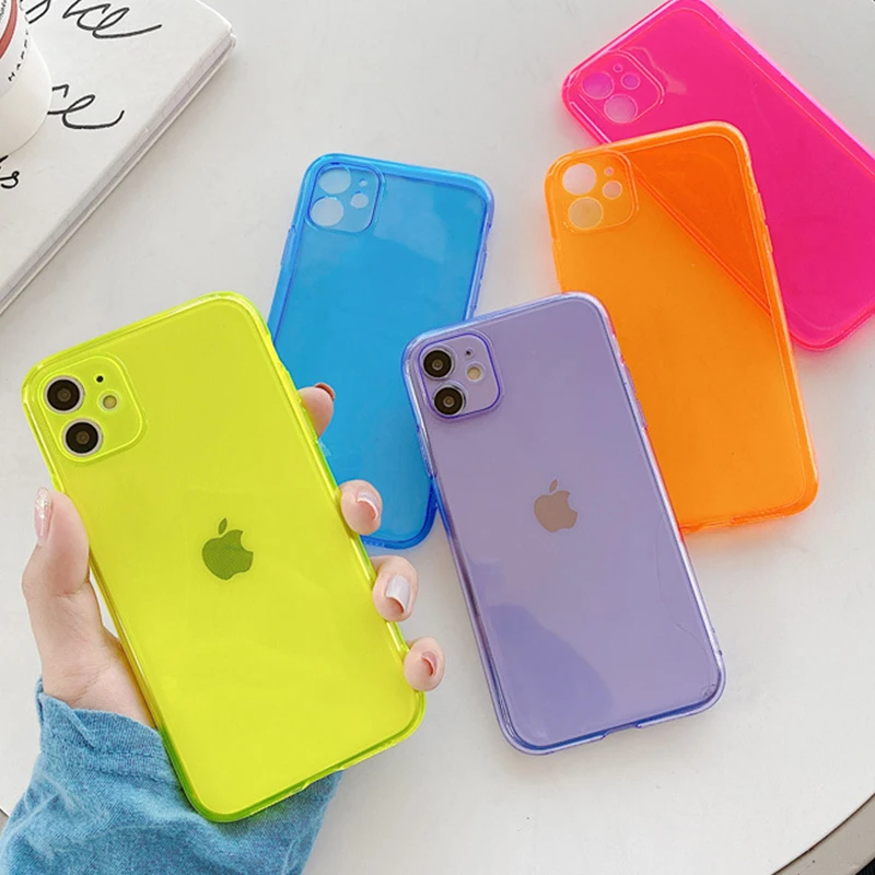 Ударопрочный флуоресцентный однотонный Прозрачный чехол для телефона iPhone 11 Pro Max