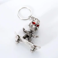 new skateboard skull rubber keychain skeleton punk key chain bag car keys holder charm keyring