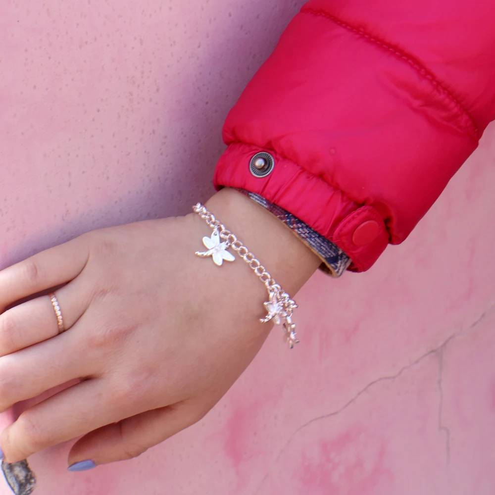 Симпатичные Стрекоза браслет браслеты шармы для ног с 100% 925 стерлингового