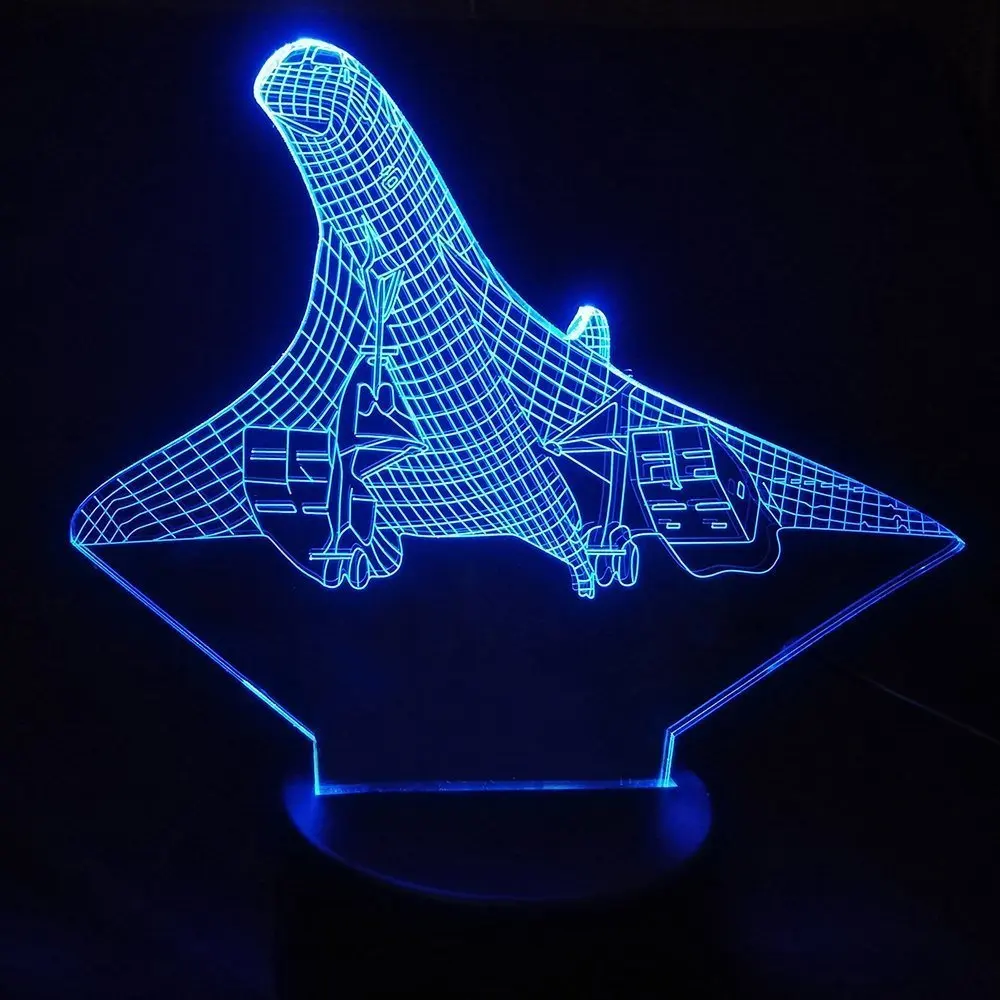

7 Color Acrylic LED 3D illusion Vision Airplane Aircraft Night Light Desk Table Lamp for Boys Kids Room Decor Creative Gift