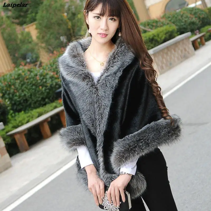 Элегантная женская короткая накидка из искусственного лисьего меха кашемировая