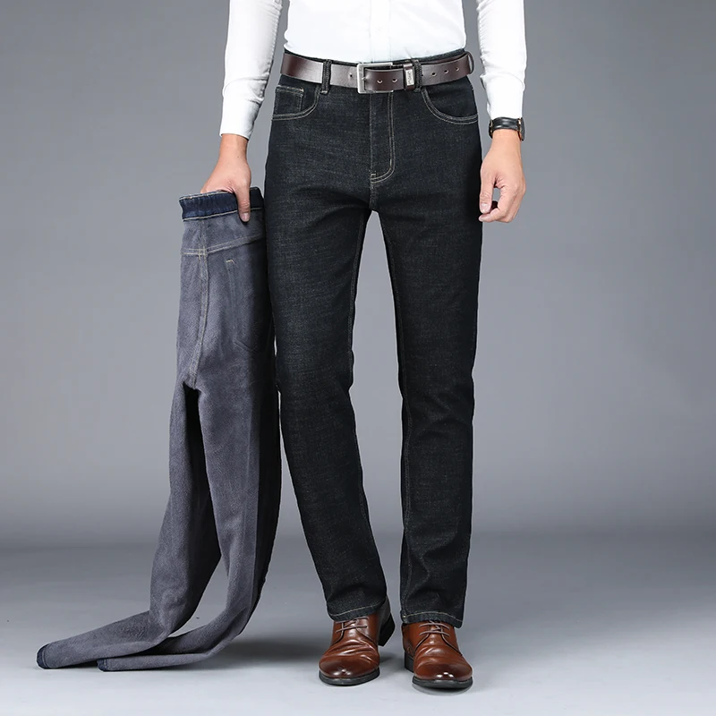 NIGRITY мужские новые теплые фланелевые джинсы Стрейчевые повседневные Прямые из