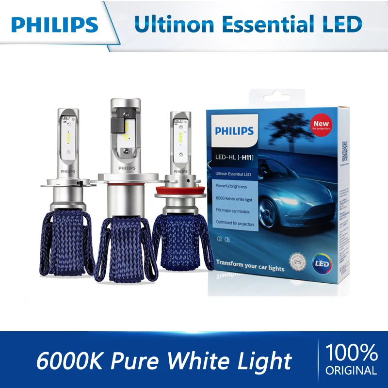Philips H4 H7 H8 H11 H16 9005 9006 9012 HB3 HB4 H1R2 LED Ultinon Essential светодиодный Car 6000K белые фары