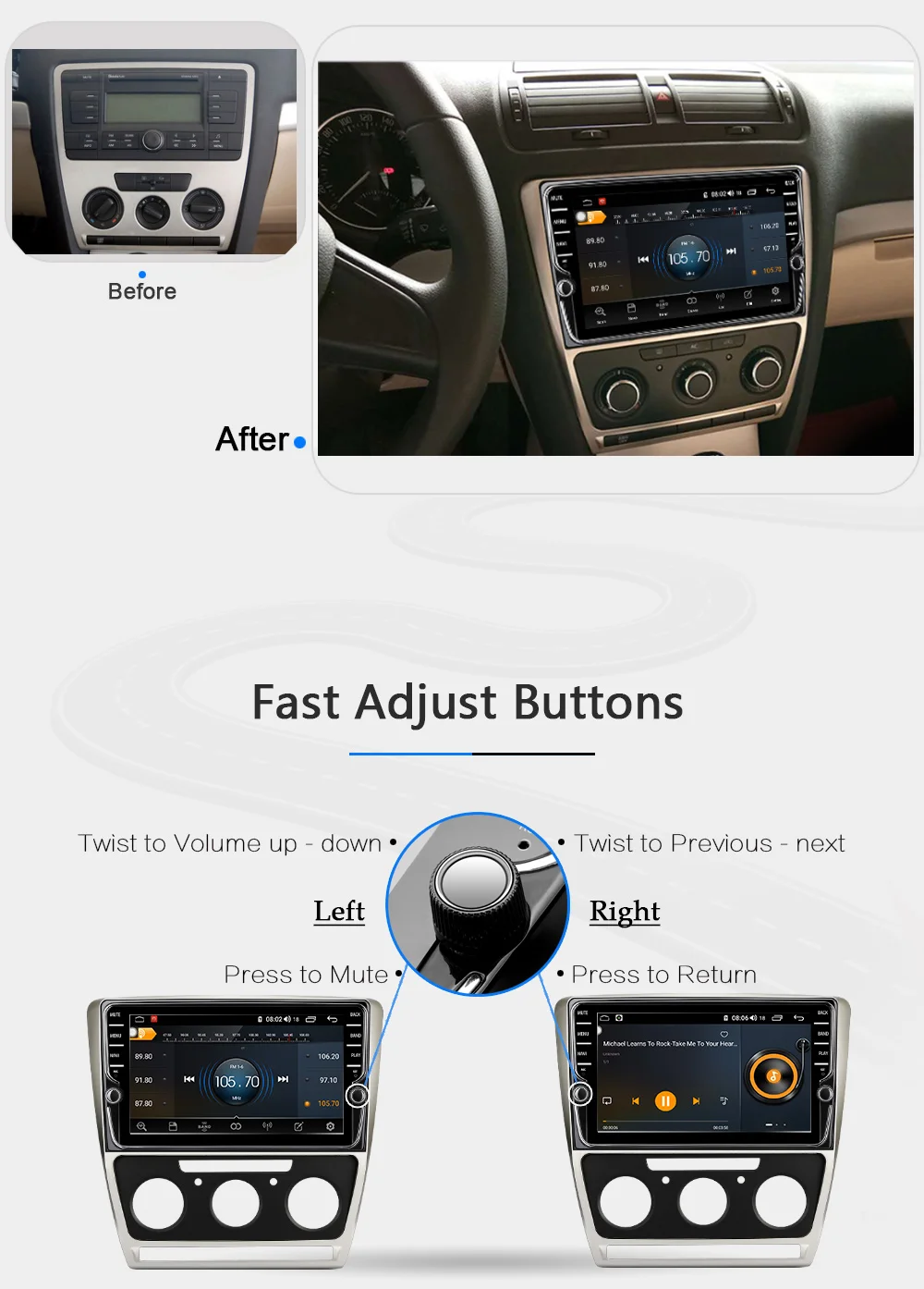Автомобильная магнитола для Skoda Octavia 2007- 4+ 64G 8 ядер Мультимедиа gps Navi поддержка carplay SWC камера заднего вида Android 9,0 9 дюймов