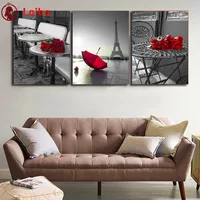Black and White red city street landscape full Square Round 5d Embroidery sale Diamond Painting red rose DIY Diamond Mosaic 3pcs
