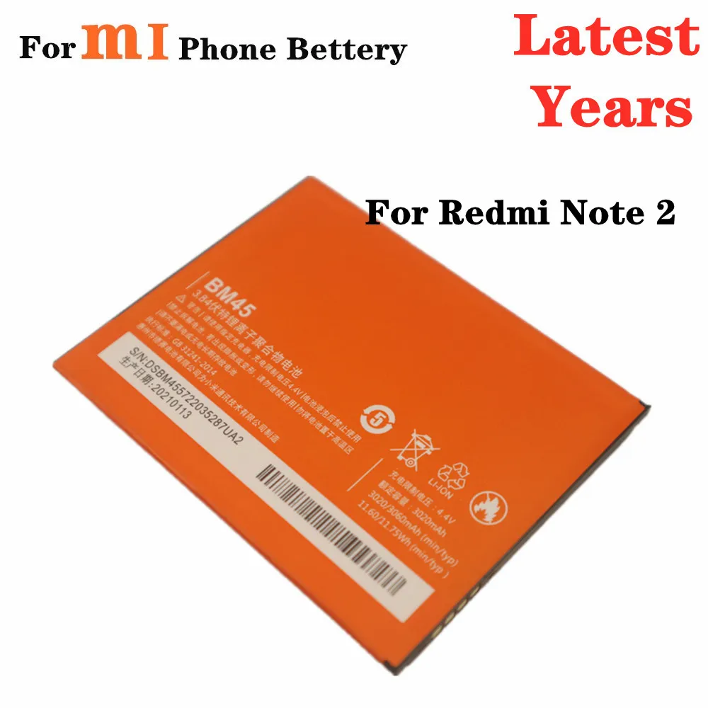 

2pcs New High Quality 3060mAh BM45 Replacement Battery For Xiaomi Redmi Note 2 Hongmi Note2 Mobile Phone Bateria Batteries
