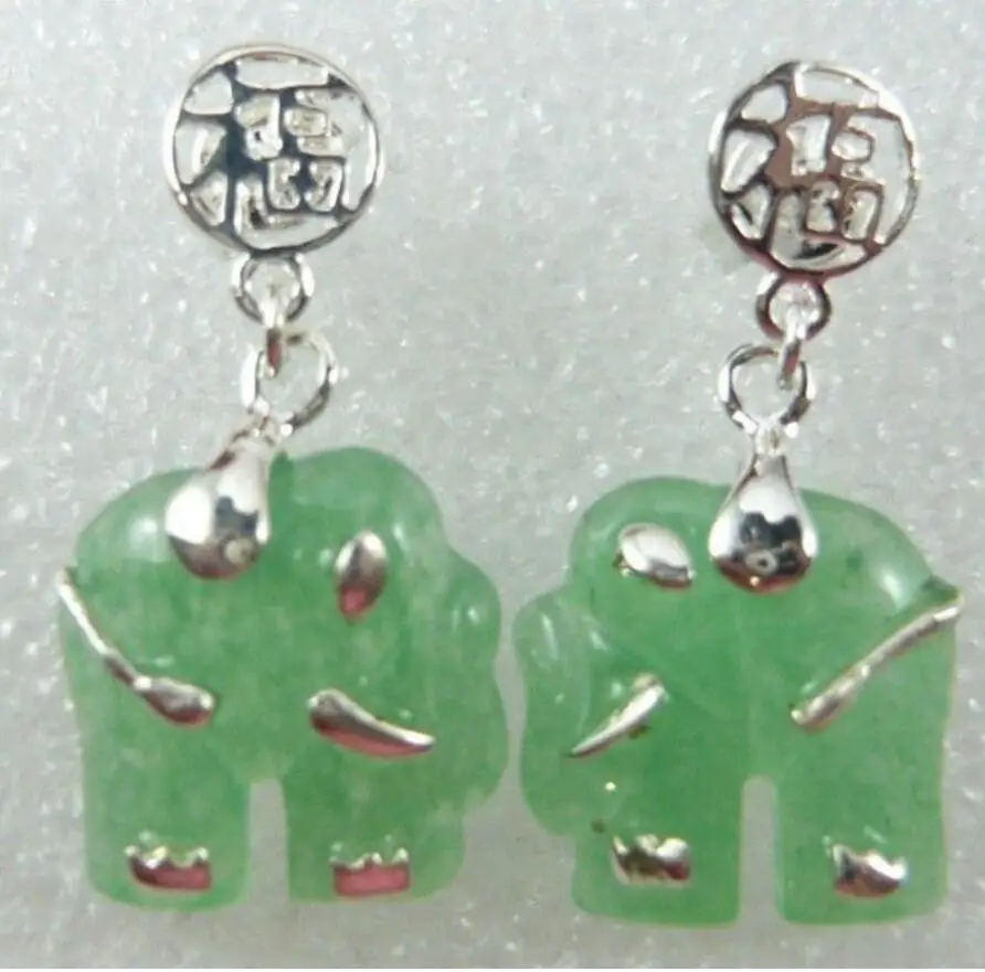 

Hot Sell charm green natural jadecarved elephant stud earring free shipping